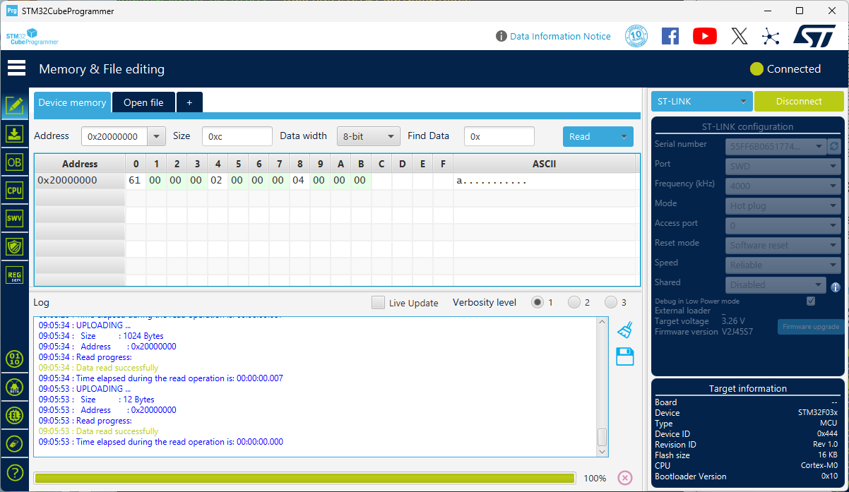 RAM display in STM32 Cube Programmer